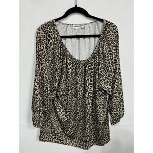 Cathy Daniels Vintage Y2K Leopard Animal Print Scoop Neck Blouse Plus Size 1X‎